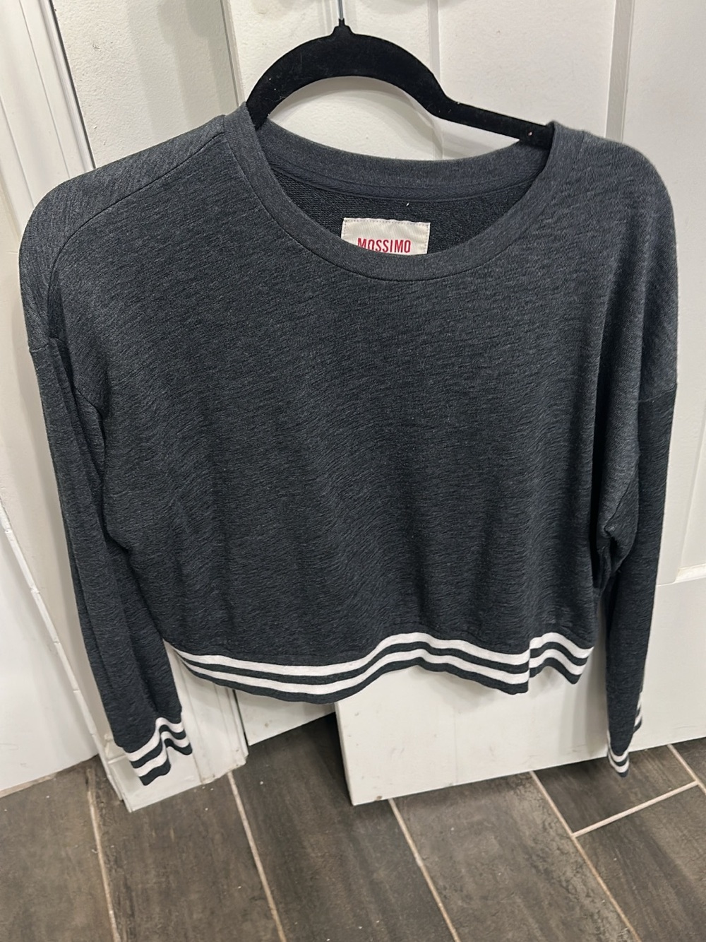Mossimo Supply Co. Charcoal Cropped Crewneck Sweatshirt with White Stripe Trim